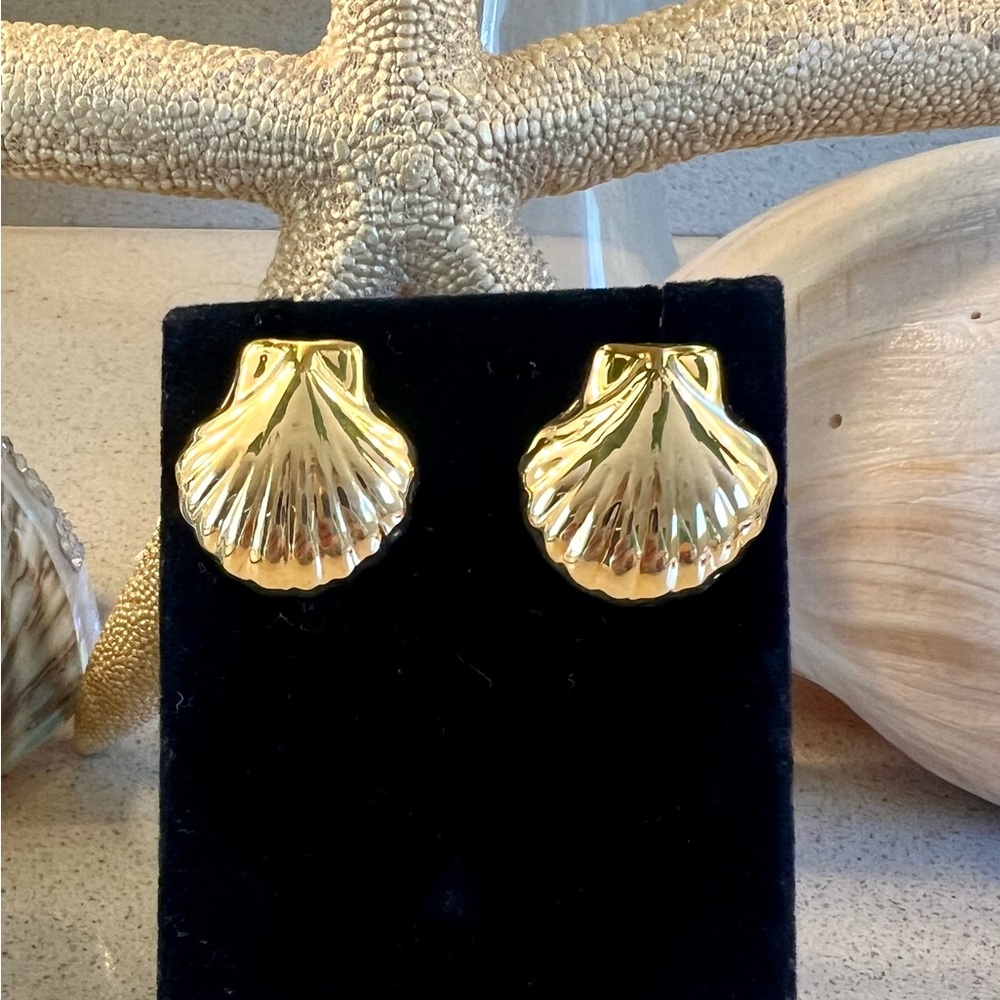 Vermeil Gold over Sterling Silver Seashell Earrings 1” length